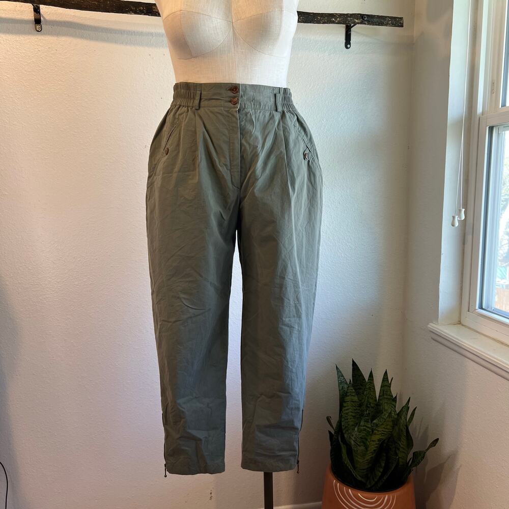 Patrizia S By Mondi Germany Green High Waisted Zipper Cropped Trousers Size 18/L